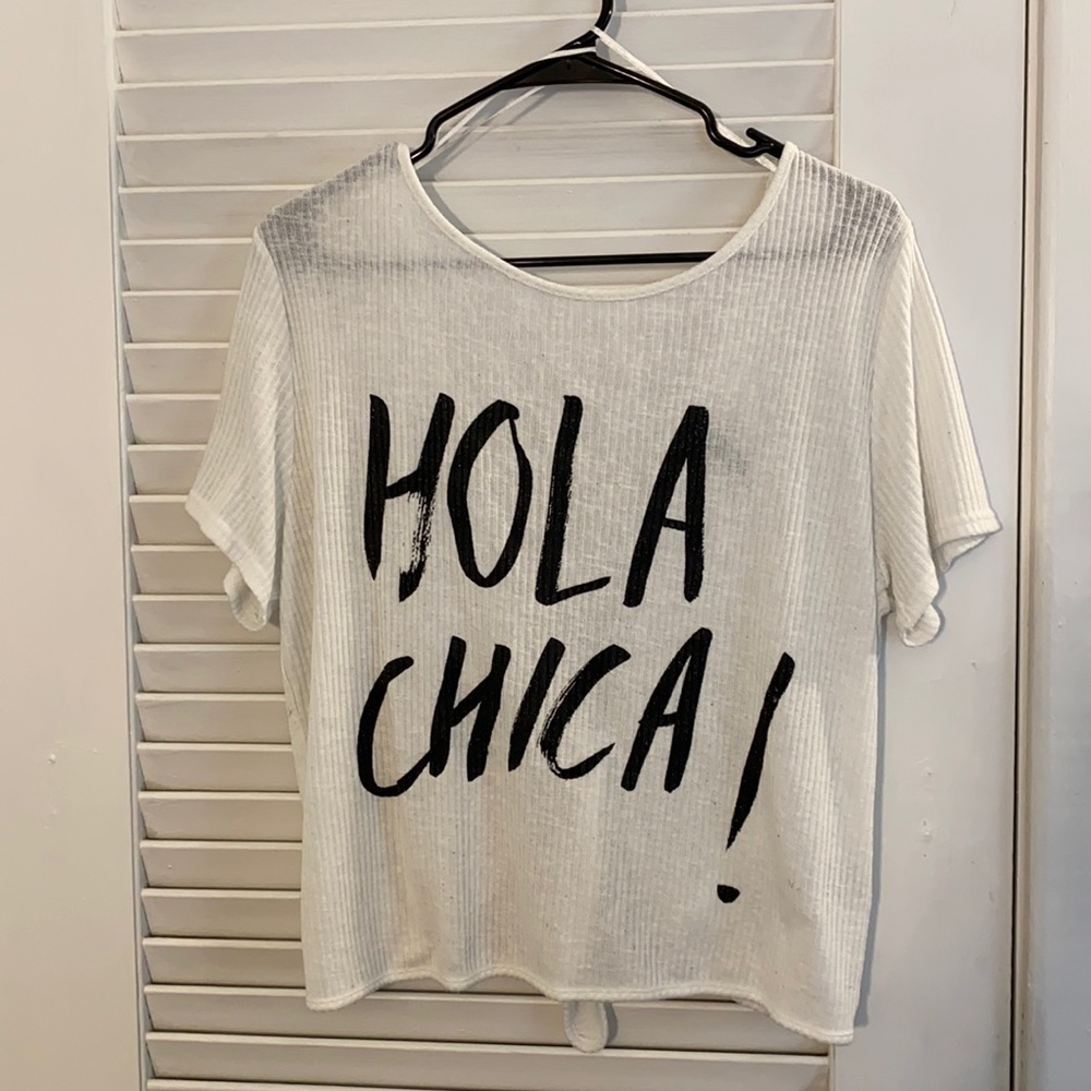 Hola Chica! tied open back graphic shirt